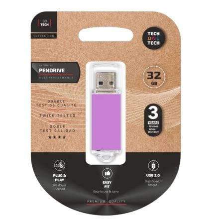 Pendrive 32GB Tech One Tech Basic USB 2.0/ Púrpura Claro