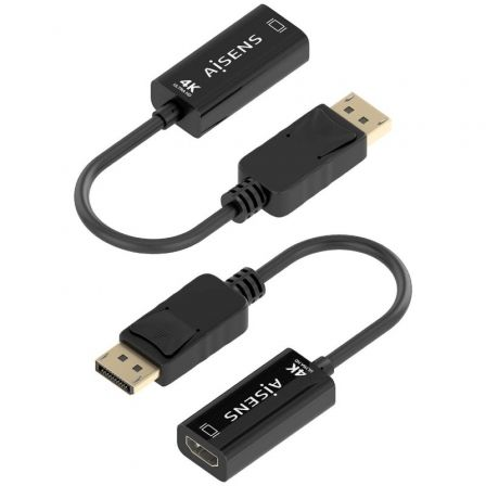 Conversor Aisens A125-0905/ DisplayPort Macho - HDMI Hembra/ 15cm/ Negro