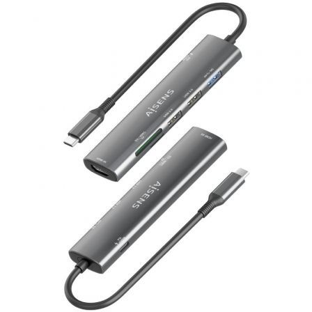 Docking USB Tipo-C Aisens ASUC-7P027-GR/ 1xHDMI 4K/ 3xUSB/ 1xUSB Tipo-C PD/ 1xLector Tarjetas/ Gris