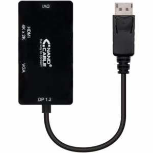Cable Conversor Nanocable 10.16.3301-BK/ Displayport Macho - VGA Hembra/ DVI Hembra/ HDMI Hembra/ 15cm/ Negro