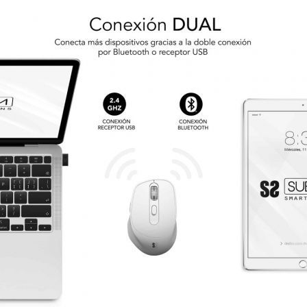 Ratón Ergonómico Inalámbrico Subblim Comfort Ergo Dual Battery/ Batería recargable/ Hasta 2400 DPI/ Blanco