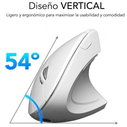 Ratón Vertical Inalámbrico Subblim Glide Vertical Ergo Dual Battery/ Batería Recargable/ Hasta 1600 DPI/ Blanco