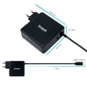 Cargador de Portátil TooQ TQLC-USBC90PD USB Tipo-C/ 1xUSB/ 90W/ Automático/ Voltaje 5-20V