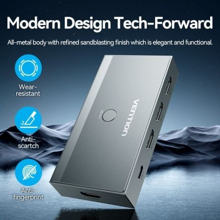 Switch Conmutador 8K HDMI 2.1 Vention AKRH0 HDMI Hembra/ 3x HDMI Hembra/ 1x USB Tipo-C DP