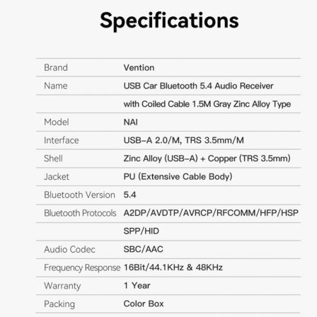 Receptor FM/ MP3/ Bluetooth Vention NAIHG