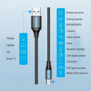 Cable USB 2.0 Vention COMBD/ USB Macho - MiniUSB Macho/ 480Mbps/ 50cm/ Negro