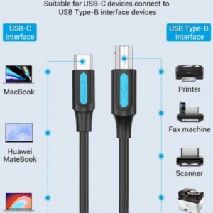 Cable USB 2.0 Impresora Vention CQUBG/ USB Tipo-B Macho - USB Tipo-C Macho/ 480Mbps/ 1.5m/ Negro