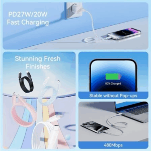 Cable USB 2.0 Tipo-C Lightning Vention LAKPF/ USB Tipo-C Macho - Lightning Macho/ Hasta 27W/ 480Mbps/ 1m/ Rosa