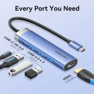 Docking USB Tipo-C Vention TGESB/ 3xUSB/ 1xHDMI 4K/ 1xUSB Tipo-C PD/ Azul