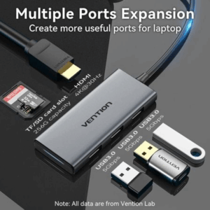Docking USB Tipo-C Vention TOOHB/ 1xHDMI 4K/ 3xUSB/ 1xLector Tarjetas/ Gris