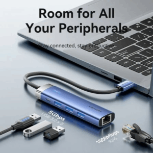 Hub USB 3.0 Vention TGFSB/ 3xUSB/ 1xRJ45/ 1xUSB Tipo-C PD/ Azul