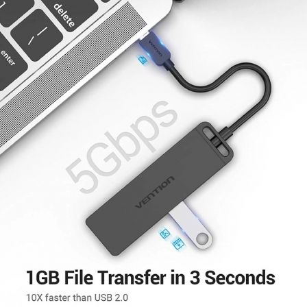 Hub USB Tipo-C Vention TGKBB/ 4xUSB/ 1xMicroUSB PD