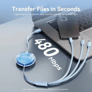 Cable USB Retráctil Vention TRJBBE/ USB Macho - Lightning/ 2xUSB Tipo-C/ Hasta 17.5W/ 10Gbps/ 1.1m/ Negro