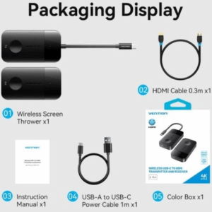 Adaptador/Transmisor de vídeo inalámbrico USB Tipo-C - HDMI Vention ADOBB/ 60W