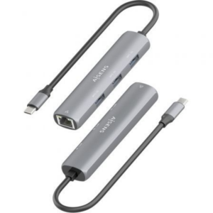 Hub USB Tipo-C Aisens ASUC-4P038-GR/ 3xUSB/ 1xRJ45/ Gris