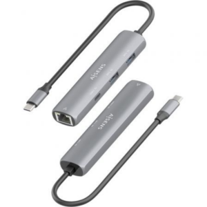 Hub USB Tipo-C Aisens ASUC-4P039-GR/ 1xUSB Tipo-C/ 2xUSB/ 1xRJ45/ Gris