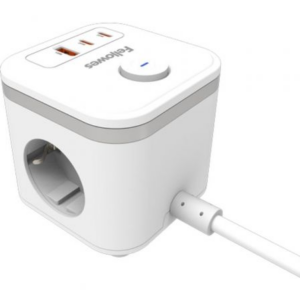 Regleta con Interruptor Fellowes/ 3 Tomas de corriente/ 1 USB - 2 USB Tipo-C/ Cable 2m/ Blanca