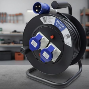 Regleta enrollable Phasak BN 3475/ 2 Enchufe industrial 2P+TT/ Cable 25m/ Negro y Azul