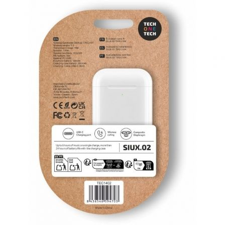 Auriculares Bluetooth Tech One Tech SIUX.2 TEC1402/ con estuche de carga/ Autonomía 6h/ Blancos