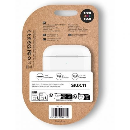 Auriculares Bluetooth Tech One Tech SIUX.11 TEC1411/ con estuche de carga/ Autonomía 6h/ Blancos