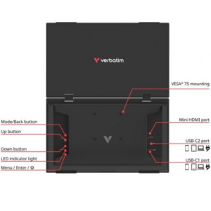 Monitor Portátil Táctil Verbatim Duo Essentials 15.6" + 15.6"/ Full HD/ Multimedia/ Negro