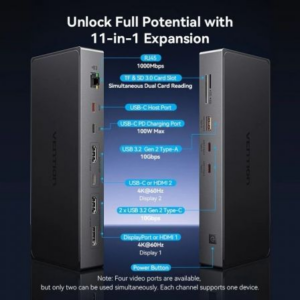 Docking USB Tipo-C Vention TPWH0/ 2xHDMI 4K/ 1xDisplayPort/ 3xUSB/ 2xUSB Tipo-C/ 1xUSB Tipo-C PD/ 1xRJ45/ 1xLector Tarjetas/ Gris