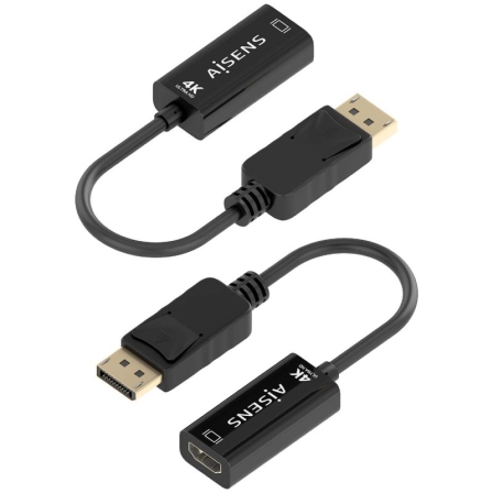 Conversor Aisens A125-0905/ DisplayPort Macho - HDMI Hembra/ 15cm/ Negro