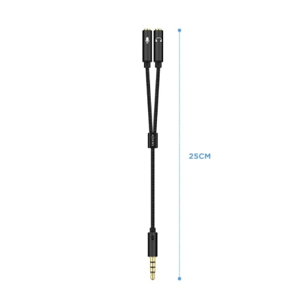Cable Estéreo Aisens A128-0416/ Jack 3.5 Macho - 2x Jack 3.5 Hembra/ 25cm/ Negro