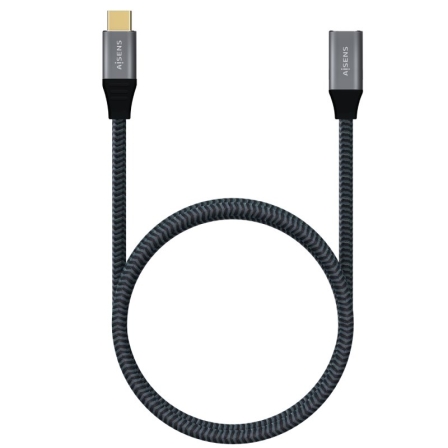 Cable Alargador USB 3.2 Tipo-C Aisens A107-0635 20GBPS 5A 100W/ USB Tipo-C Macho - USB Tipo-C Hembra/ Hasta 100W/ 2500Mbps/ 1m/ Gris