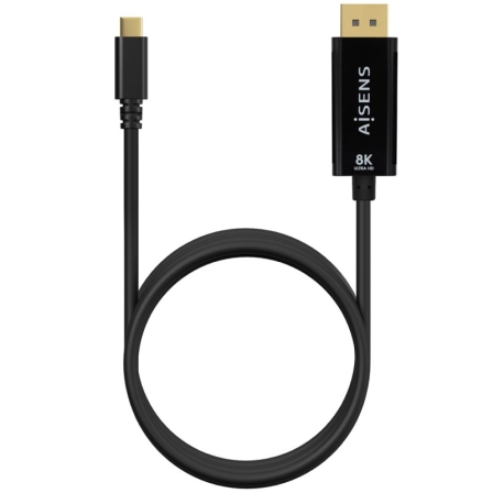 Cable Conversor Aisens A109-0689/ USB Tipo-C Macho - DisplayPort Macho/ Hasta 27W/ 1250Mbps/ 1.8m/ Negro