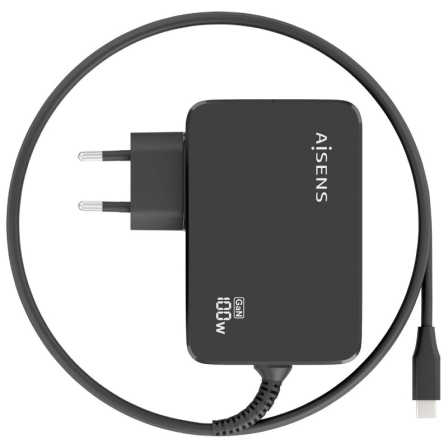 Cargador de Portátil GaN Aisens ASCH-1PD100WL50-BK USB Tipo-C/ 100W/ Automático/ Voltaje 5-20V