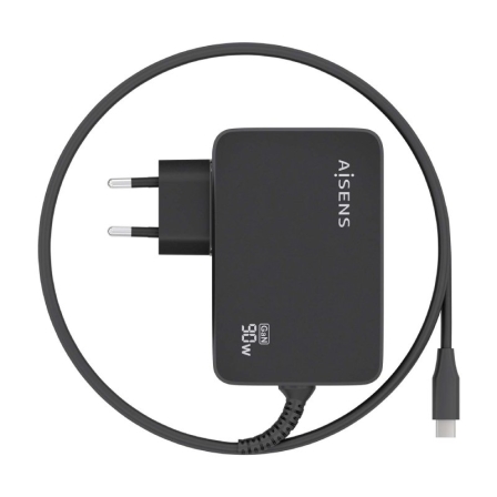 Cargador de Portátil GaN Aisens ASCH-1PD90WL034-BK/ 1xUSB Tipo-C + Cable 1.8m/ 90W/ Automático/ Voltaje 5-20V