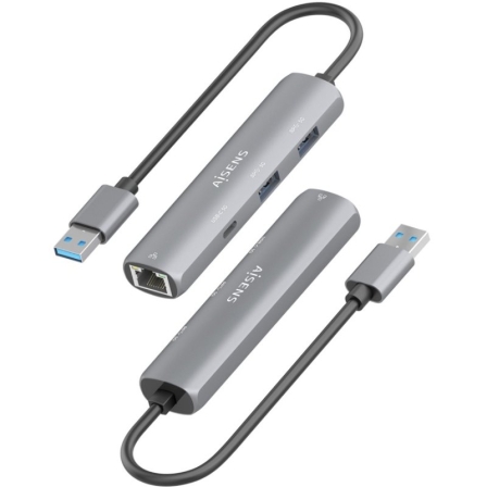 Hub USB Aisens ASUC-4P035-GR/ 1xUSB Tipo-C/ 2xUSB/ 1xRJ45/ Gris
