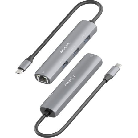 Hub USB Tipo-C Aisens ASUC-4P038-GR/ 3xUSB/ 1xRJ45/ Gris