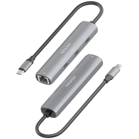 Hub USB Tipo-C Aisens ASUC-4P041-GR/ 3xUSB Tipo-C/ 1xRJ45/ Gris