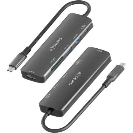 Docking USB Tipo-C Aisens ASUC-6P023-GR/ 1xHDMI 4K/ 2xUSB/ 1xUSB Tipo-C PD/ 1xLector Tarjetas/ Gris