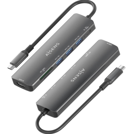Docking USB Tipo-C Aisens ASUC-7P025-GR/ 1xHDMI 4K/ 3xUSB/ 1xUSB Tipo-C PD/ 1xLector Tarjetas/ Gris