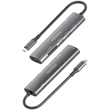 Docking USB Tipo-C Aisens ASUC-7P027-GR/ 1xHDMI 4K/ 3xUSB/ 1xUSB Tipo-C PD/ 1xLector Tarjetas/ Gris
