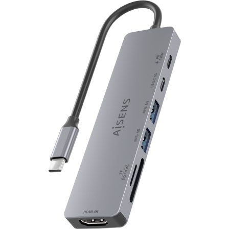 Docking USB Tipo-C Aisens ASUC-7P048-GR/ 1xHDMI 4K/ 2xUSB/ 1xUSB Tipo-C/ 1xUSB Tipo-C PD/ 1x Lector de Tarjetas/ Gris