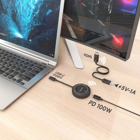 Adaptador/Transmisor de vídeo inalámbrico USB Tipo-C - HDMI Aisens ASWL-H2KC30M004-BK/ 100W