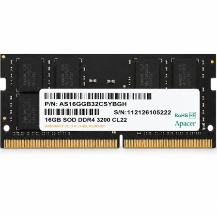 Memoria RAM Apacer ES.16G21.GSH 16GB/ DDR4/ 3200MHz/ 1.2V/ CL22/ SODIMM
