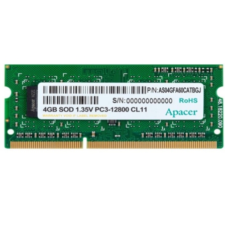 Memoria RAM Apacer DV.04G2K.KAM 4GB/ DDR3L/ 1600MHz/ 1.35V/ SODIMM