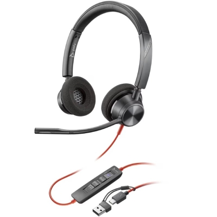 Auriculares Poly Blackwire 3320 para Microsoft Teams USB-C + Adaptador USB-C/A/ con Micrófono/ USB Tipo-C/ Negros
