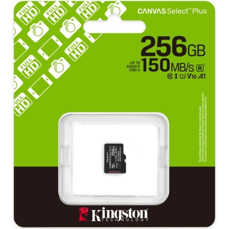 Tarjeta de Memoria Kingston CANVAS Select Plus 256GB microSD XC/ Clase 10/ 150MBs