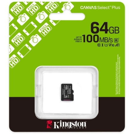 Tarjeta de Memoria Kingston CANVAS Select Plus 64GB microSD XC/ Clase 10/ 100MBs
