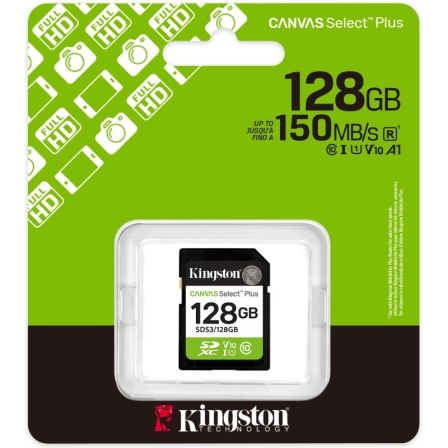 Tarjeta de Memoria Kingston CANVAS Select Plus 128GB SD XC/ Clase 10/ 150MBs