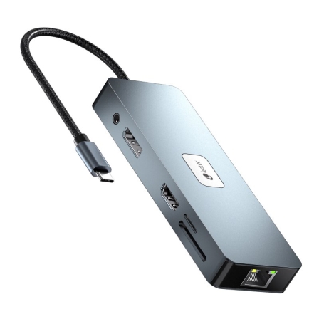 Docking USB Tipo-C Leotec LEDS03/ 3xUSB/ 1xUSB Tipo-C PD/ 1xHDMI 4K/ 1xDisplayPort/ 1xVGA/ 1xAudio/ 1xRJ45/ 1xLector Tarjetas SD y MicroSD/ Gris