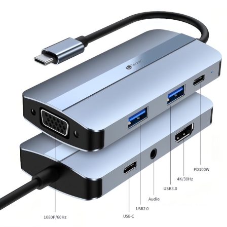 Docking USB Tipo-C Leotec LEDS04/ 2xUSB/ 1xUSB Tipo-C/ 1xUSB Tipo-C PD/ 1xHDMI 4K/ 1xVGA/ 1xAudio/ Azul